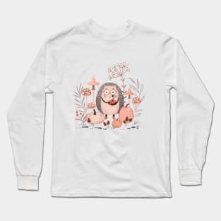 Cute Hedgehog with pumpkins and mushrooms Long Sleeve T-Shirt